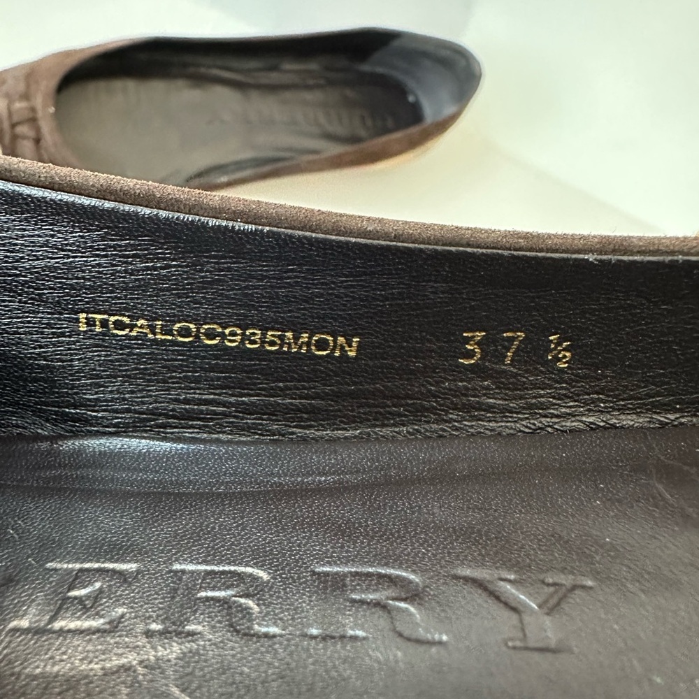 Burberry Brown Suede Nova Check  Cap Toe Ballet Flats - Picture 6 of 9